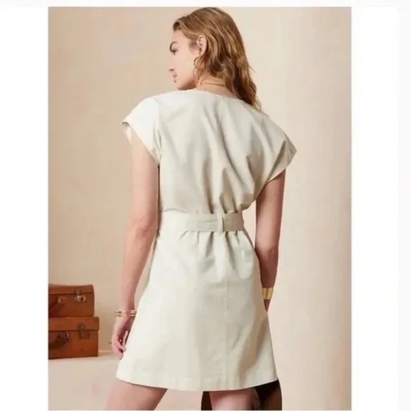 BANANA REPUBLIC M Dress Linen Blend Retro Tie Waist Alabaster Khaki Dolman NWT - Picture 2 of 8